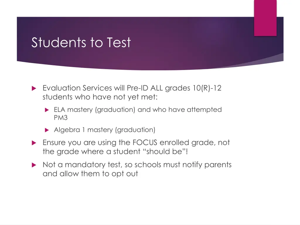 students to test