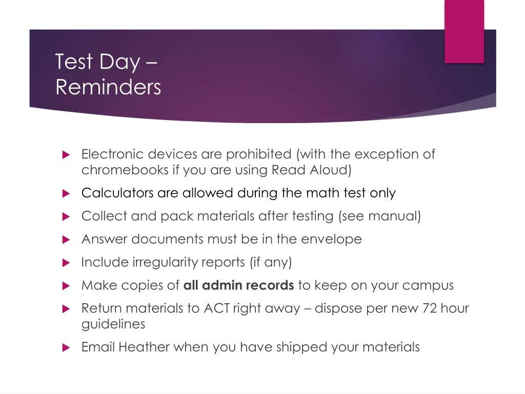test day reminders
