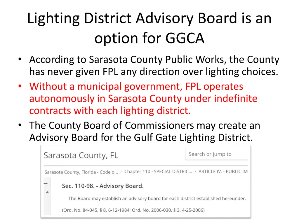 lighting district advisory board is an option