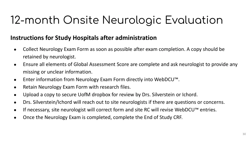 12 month onsite neurologic evaluation 1