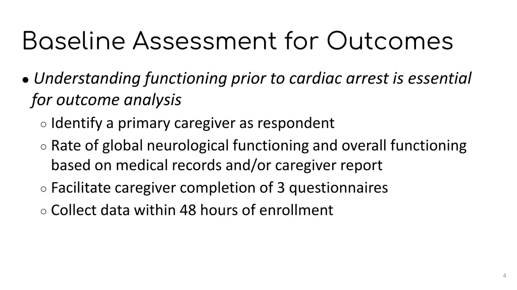 baseline assessment for outcomes