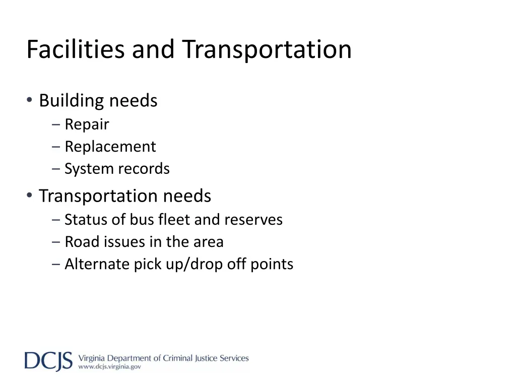 facilities and transportation