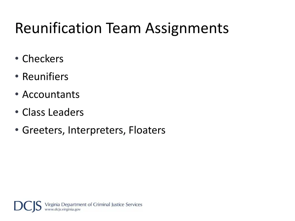 reunification team assignments