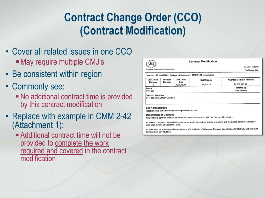 contract change order cco contract modification
