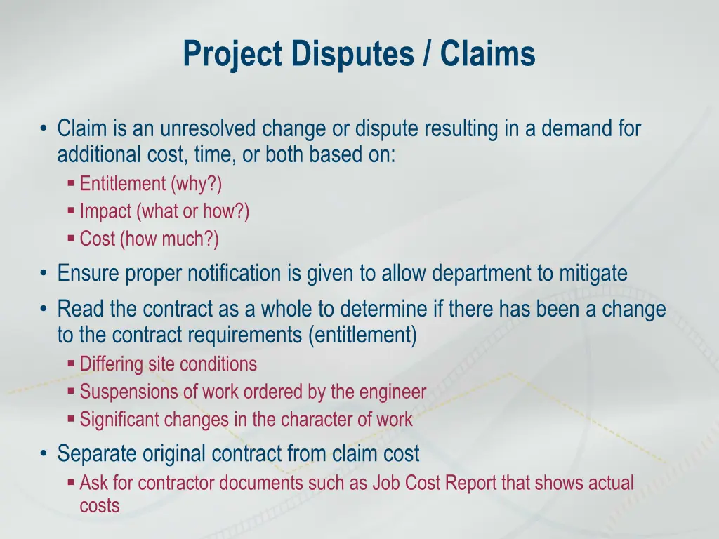 project disputes claims