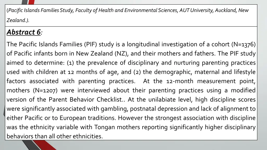 pacific islands families study faculty of health