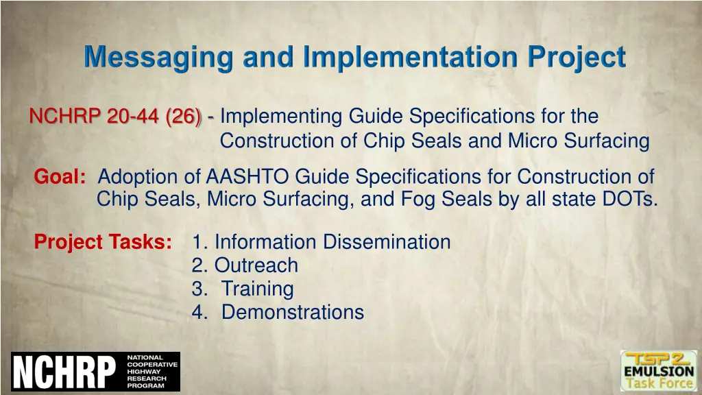 nchrp 20 44 26 implementing guide specifications