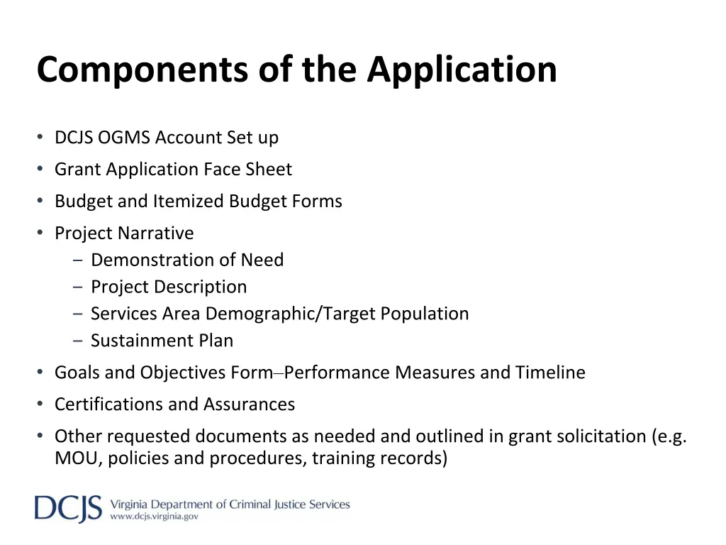 components of the application