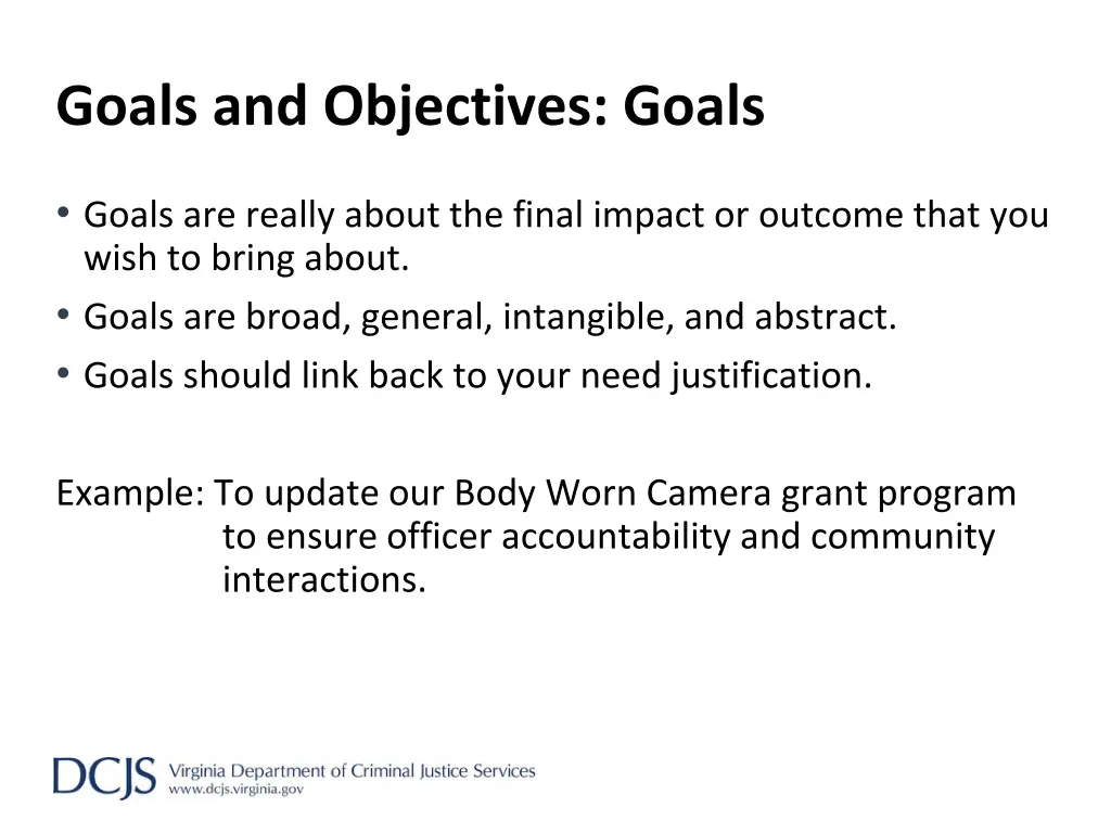 goals and objectives goals