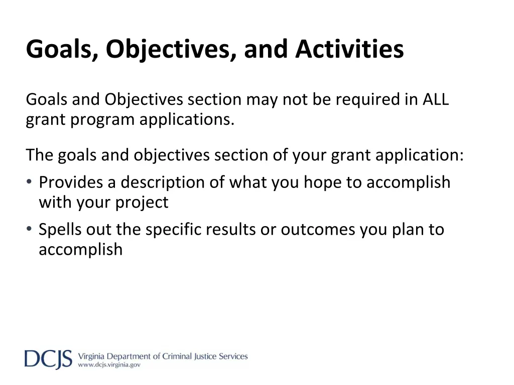 goals objectives and activities