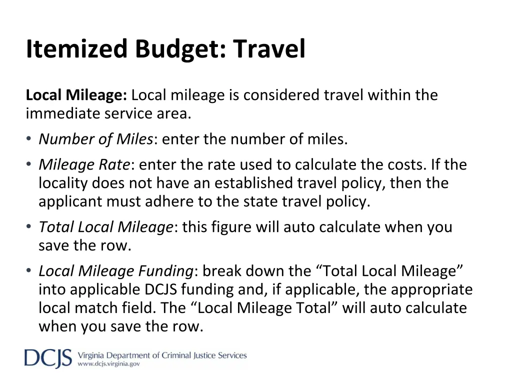 itemized budget travel