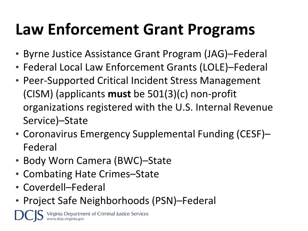 law enforcement grant programs