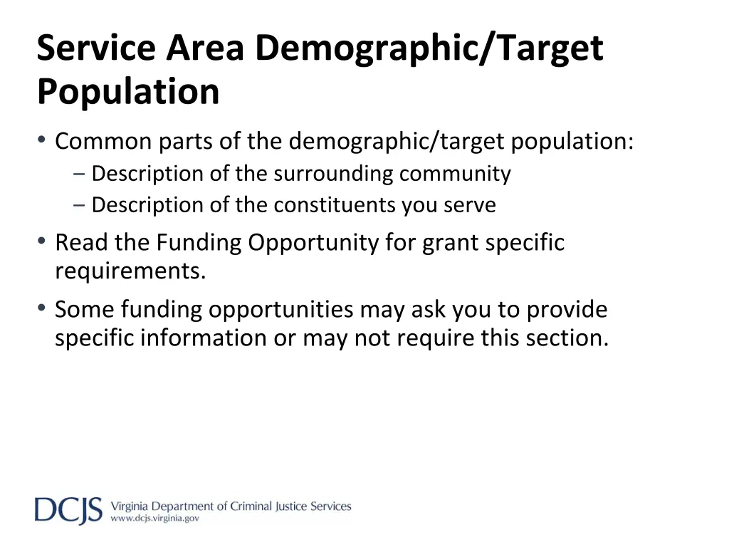 service area demographic target population common