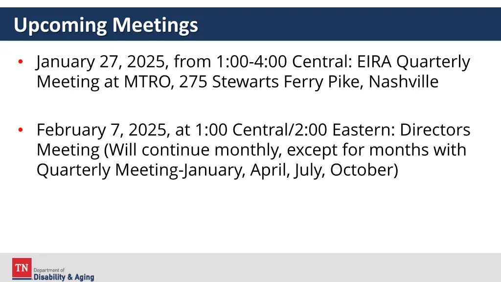 upcoming meetings