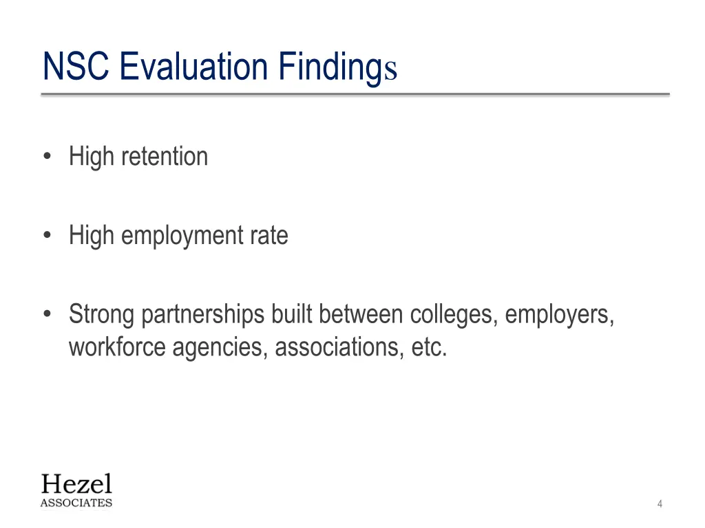 nsc evaluation finding s