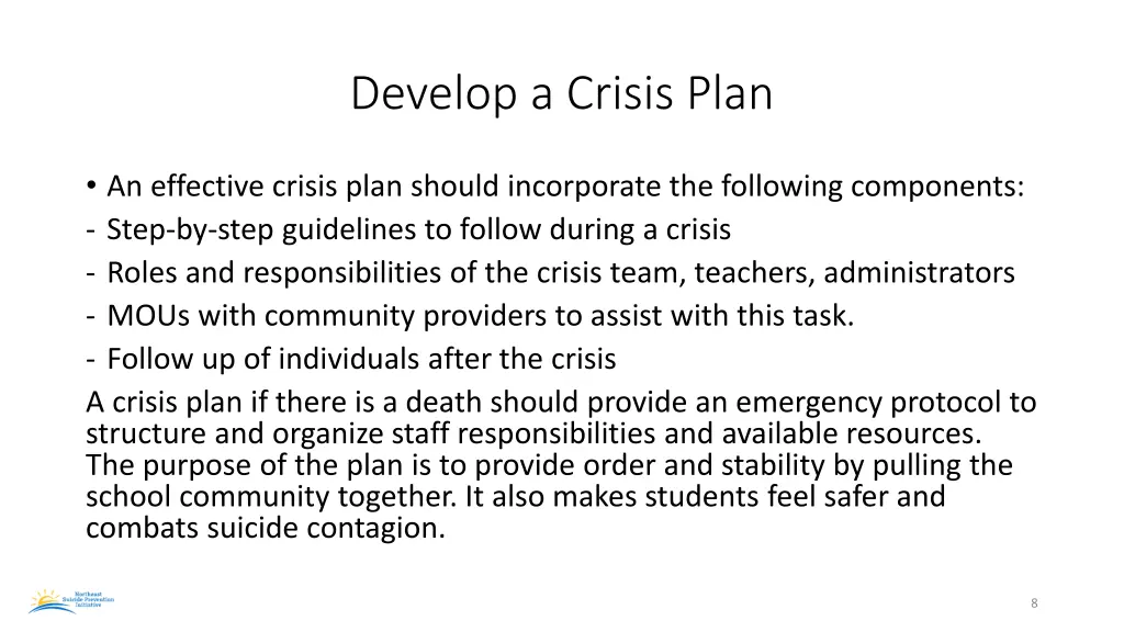 develop a crisis plan