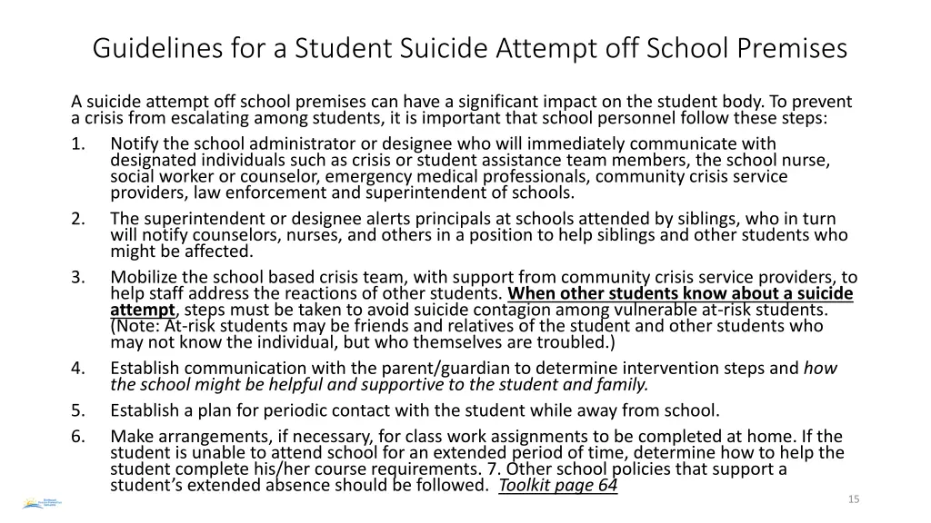 guidelines for a student suicide attempt