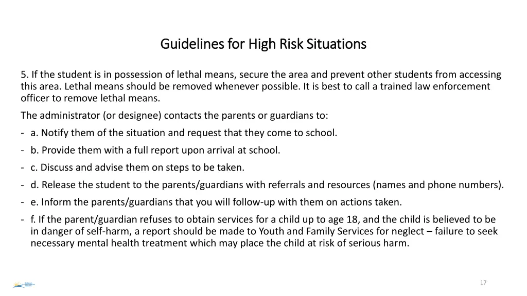 guidelines for high risk situations guidelines 1