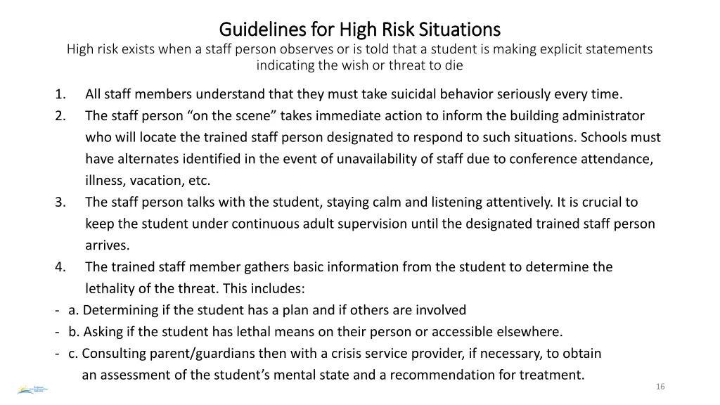 guidelines for high risk situations guidelines