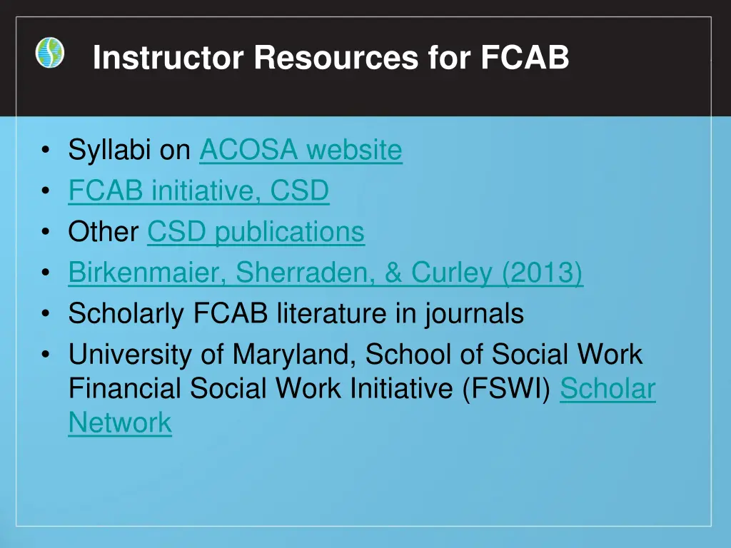 instructor resources for fcab