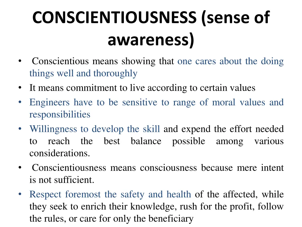 conscientiousness sense of awareness