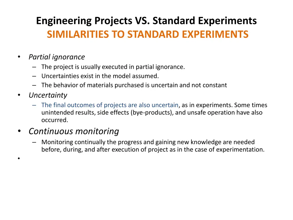 engineering projects vs standard experiments