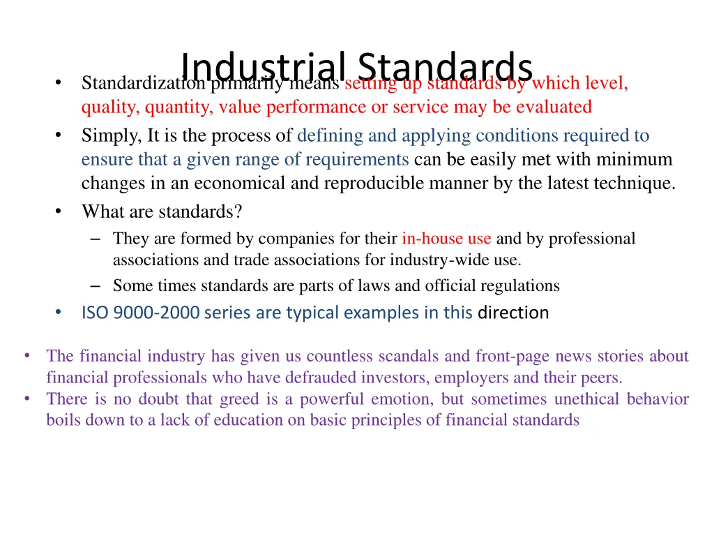 industrial standards standardization primarily