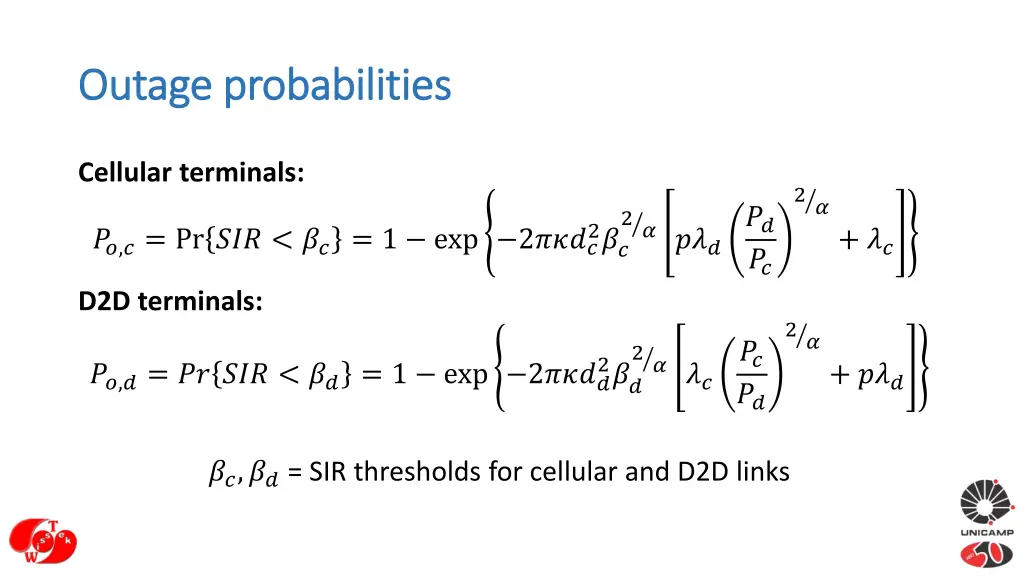 outage probabilities outage probabilities