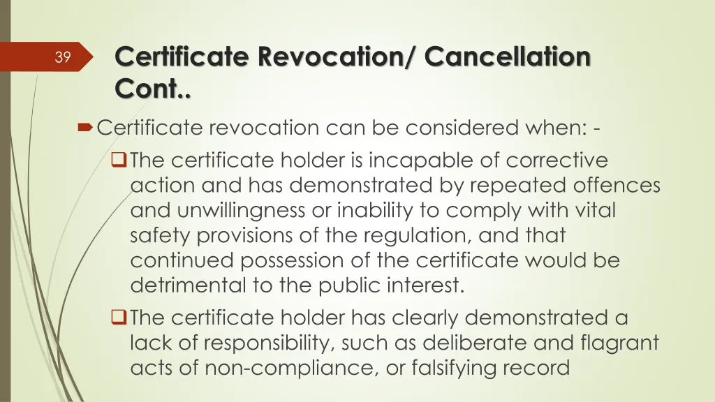 certificate revocation cancellation cont