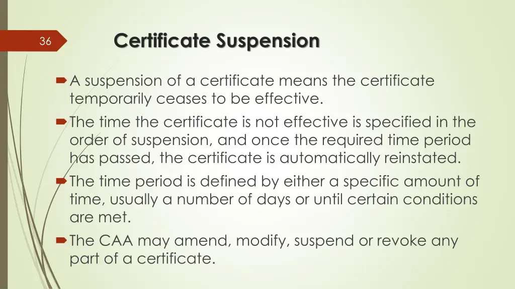 certificate suspension