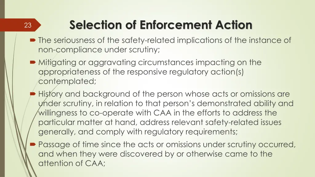 selection of enforcement action the seriousness