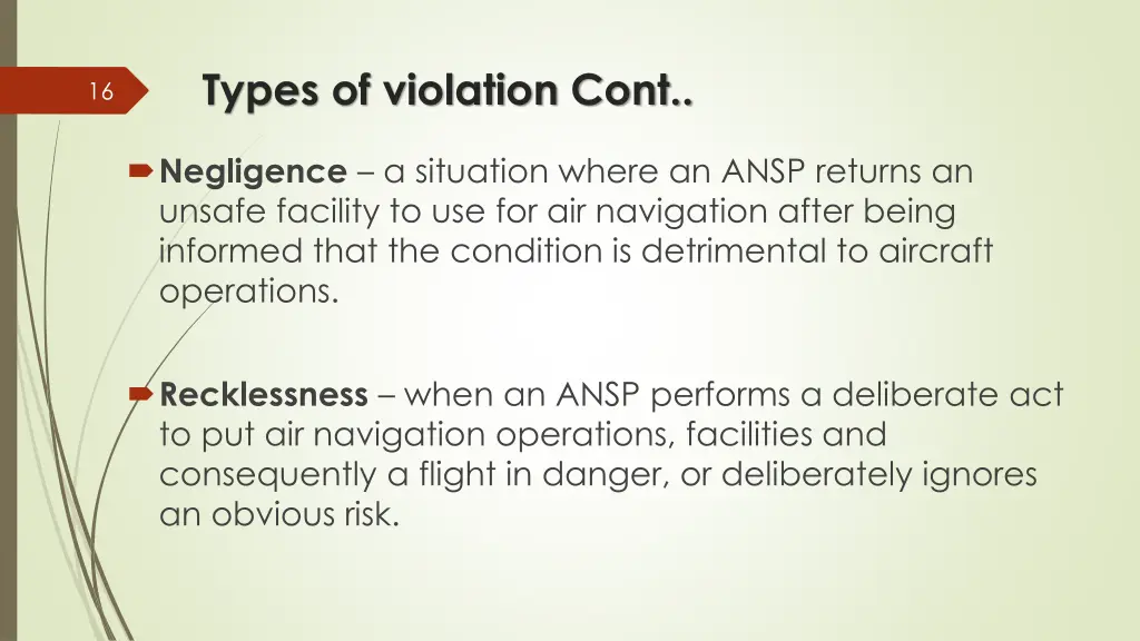 types of violation cont