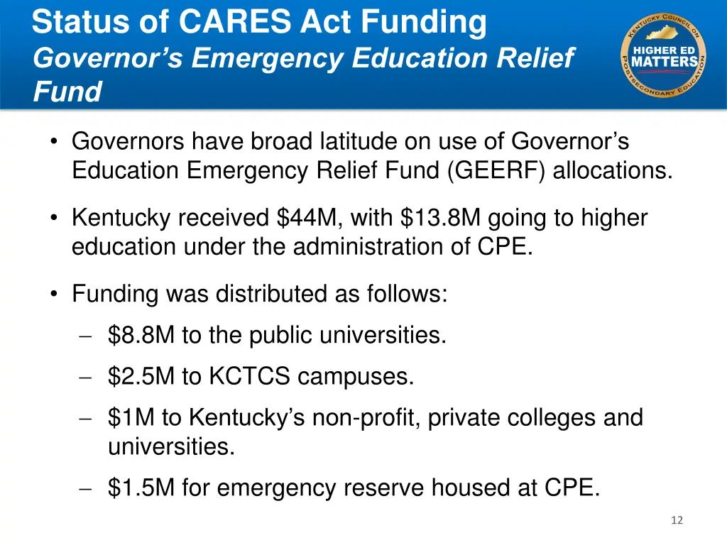 status of cares act funding governor s emergency