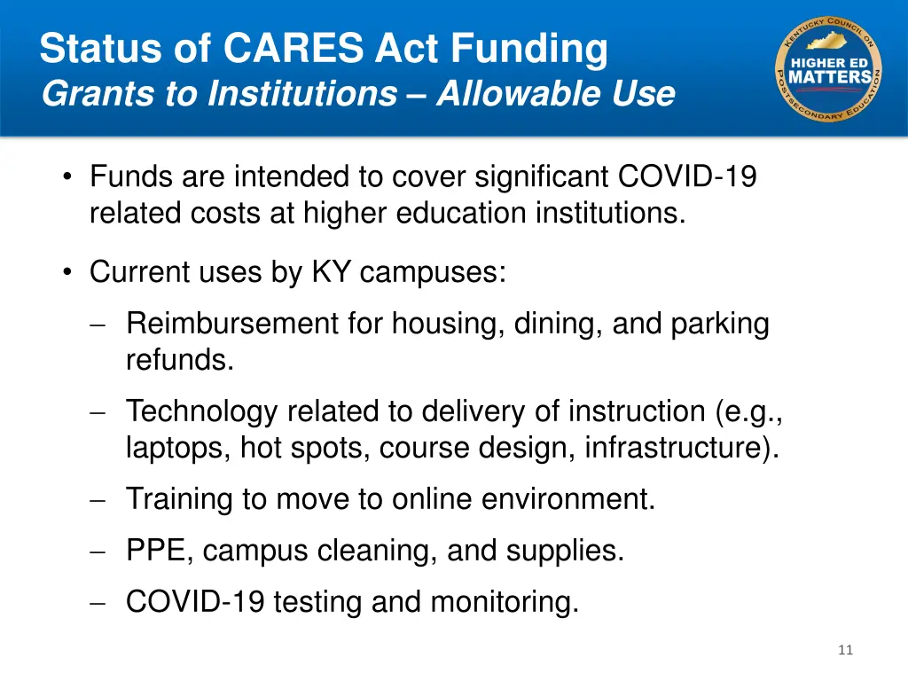 status of cares act funding grants