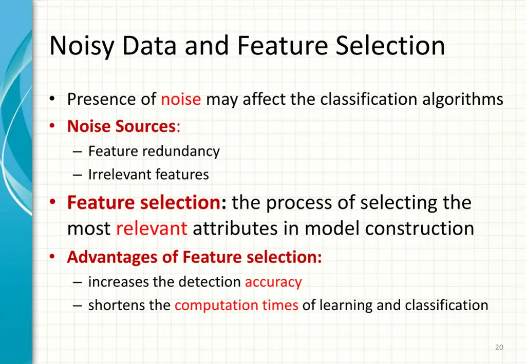 noisy data and feature selection