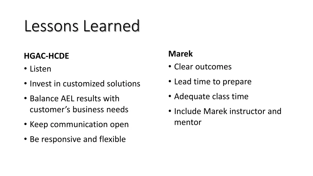 lessons learned