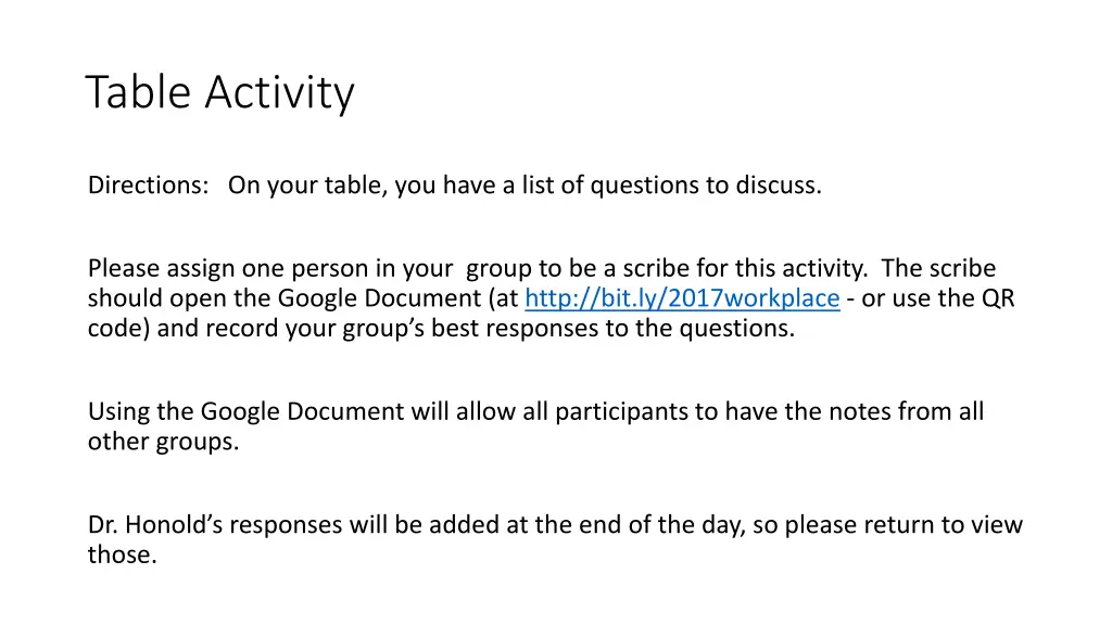table activity