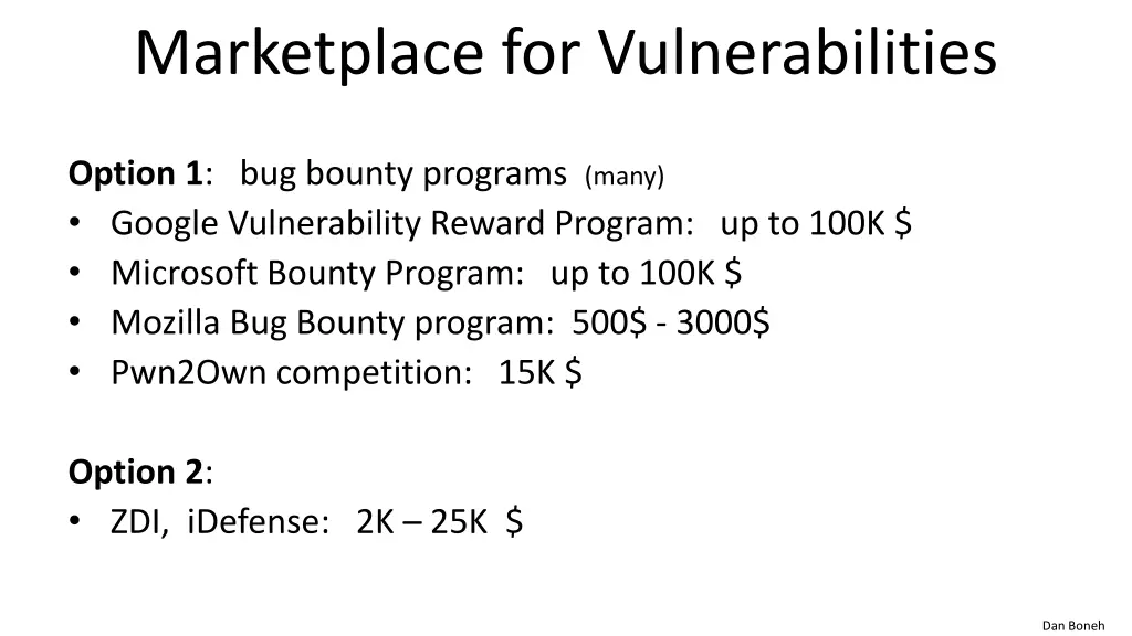marketplace for vulnerabilities