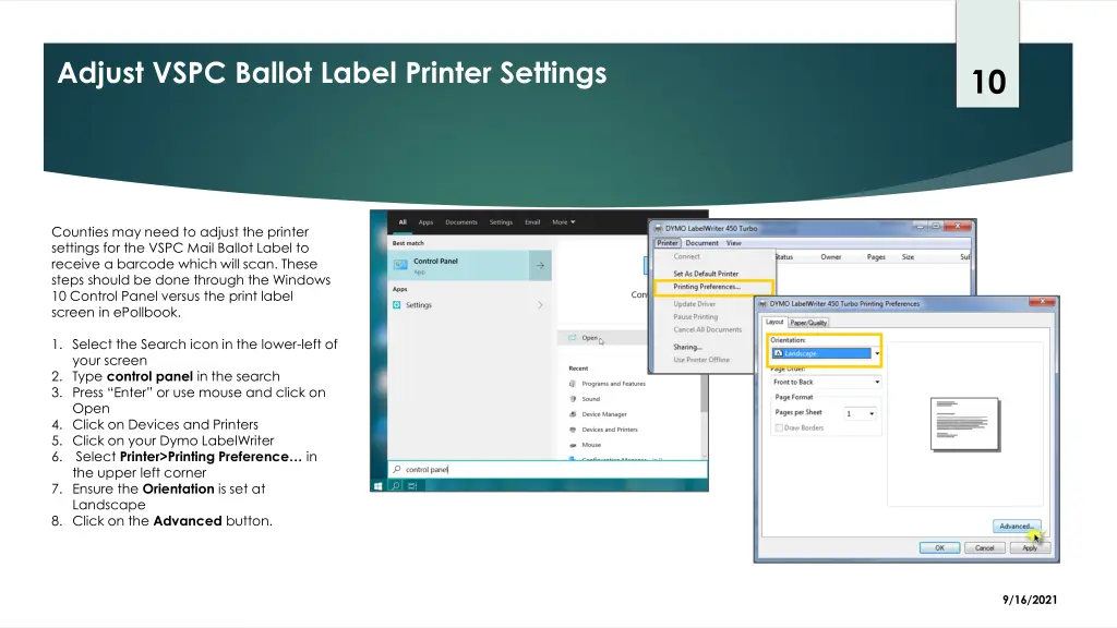 adjust vspc ballot label printer settings