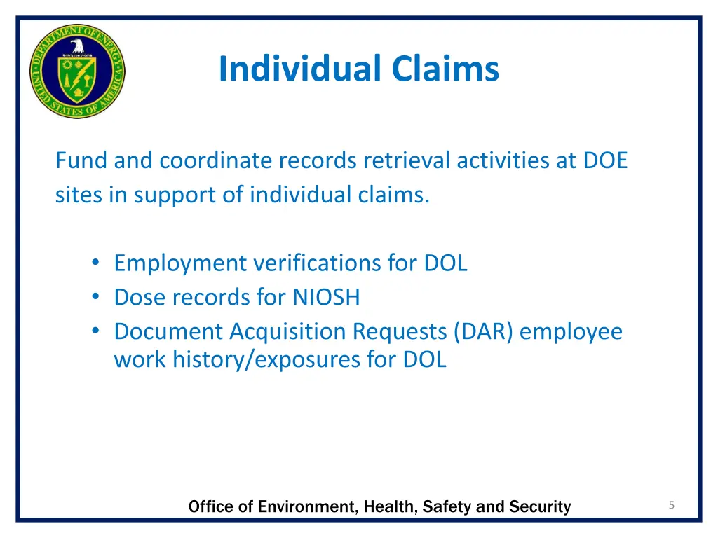 individual claims