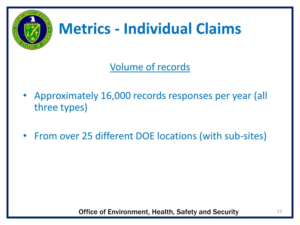 metrics individual claims
