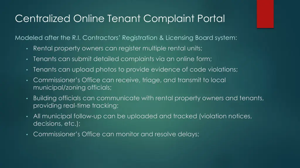 centralized online tenant complaint portal