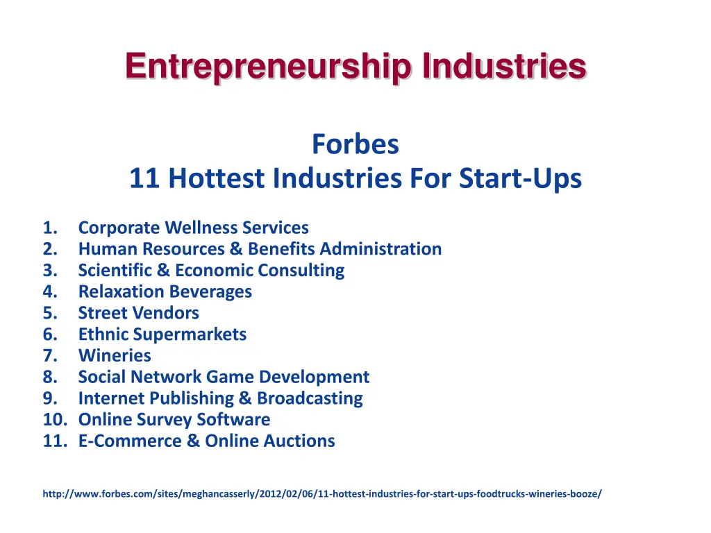entrepreneurship industries