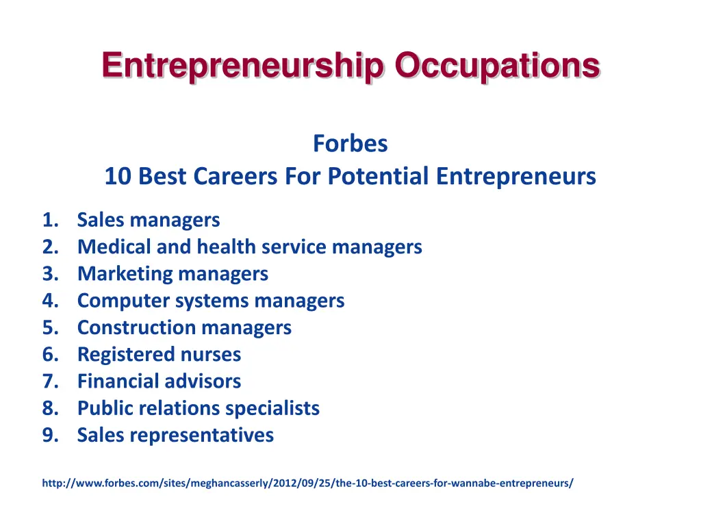 entrepreneurship occupations