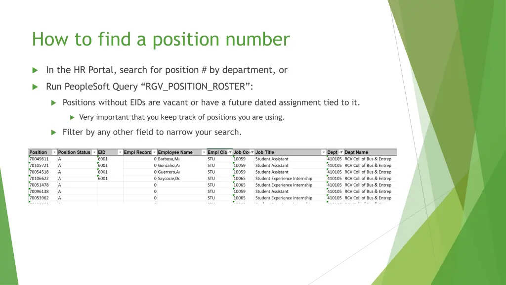 how to find a position number