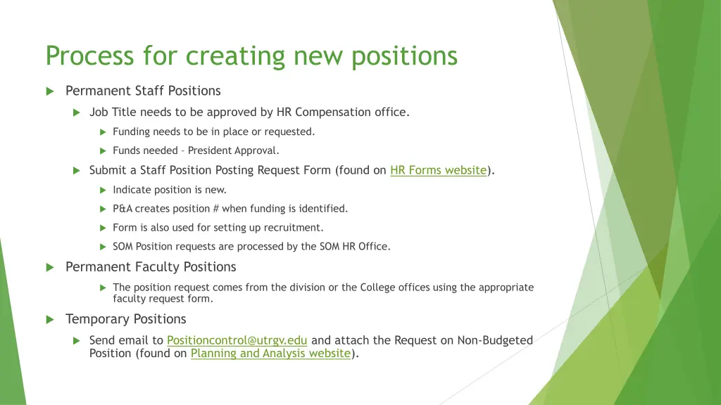 process for creating new positions