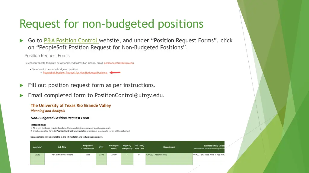 request for non budgeted positions