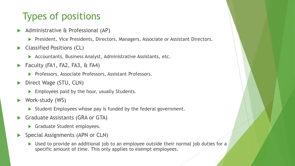 types of positions