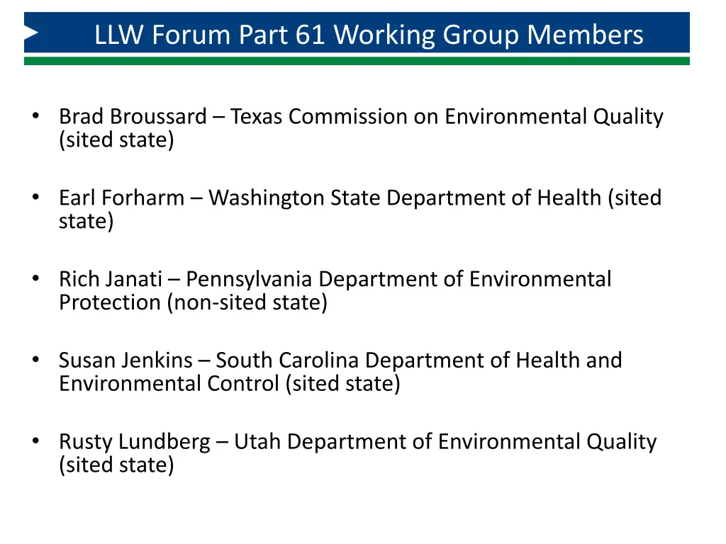llw forum part 61 working group members