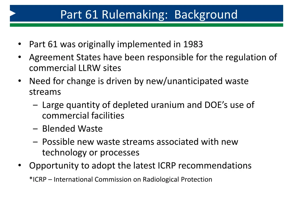 part 61 rulemaking background